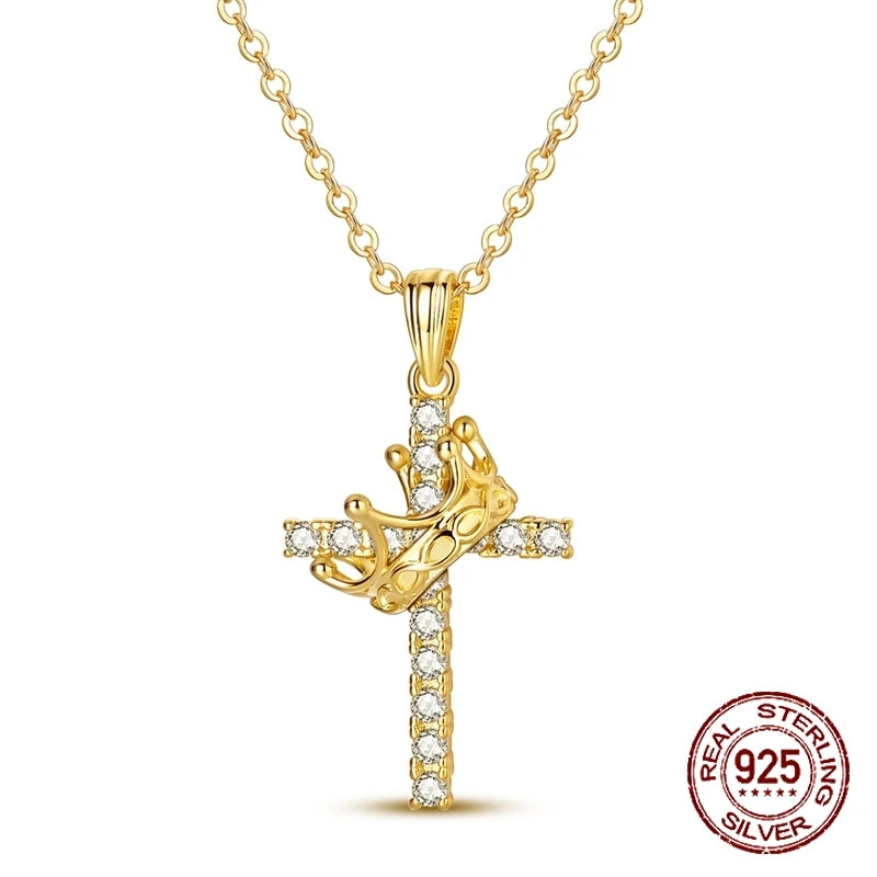 Golden Crown Cross Necklace of Faith