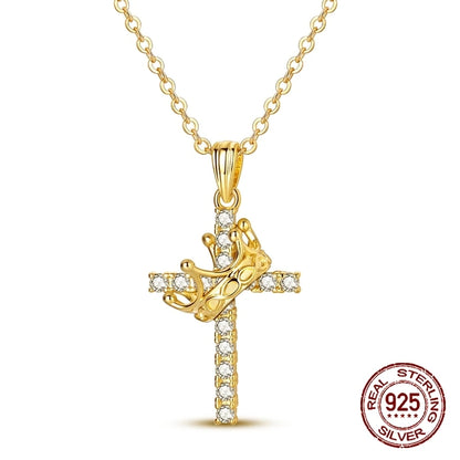 Golden Crown Cross Necklace of Faith