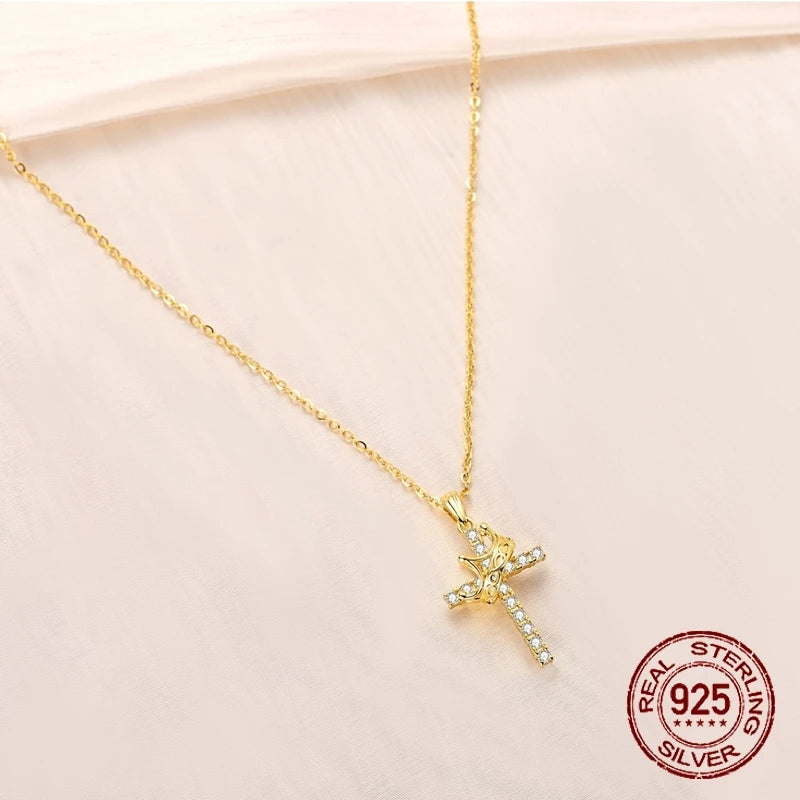Golden Crown Cross Necklace of Faith