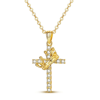 Golden Crown Cross Necklace of Faith